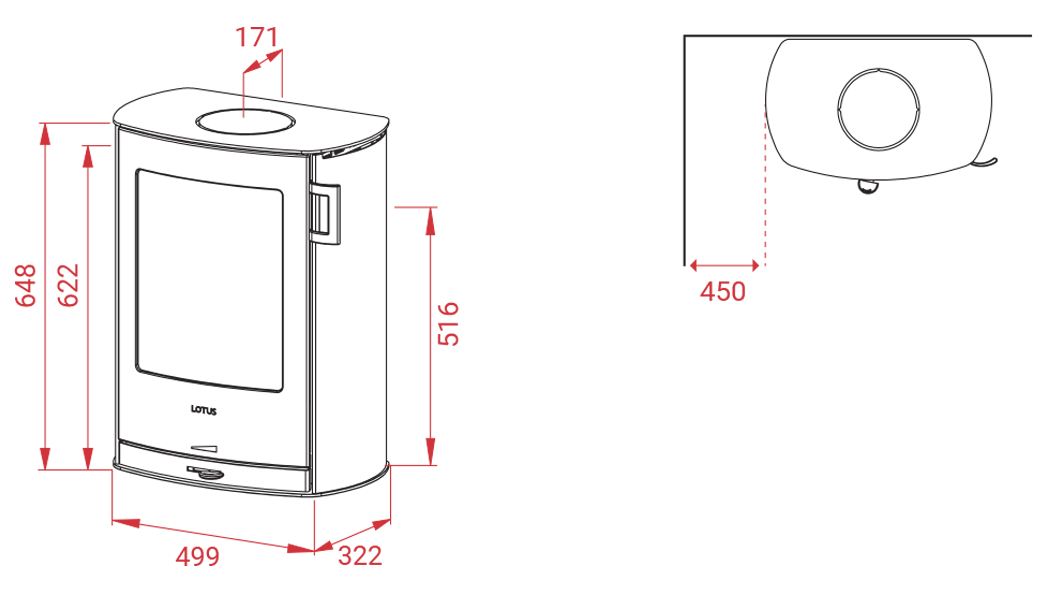 Kaminofen, Jubilee Wall, Stahl Schwarz, Wandhängend, 4 kW